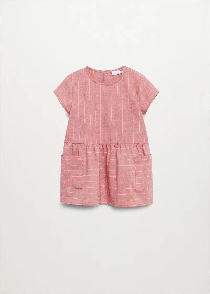 Váy vải thô MNG dáng baby doll màu hồng kẻ cho bé gái size 1-5y