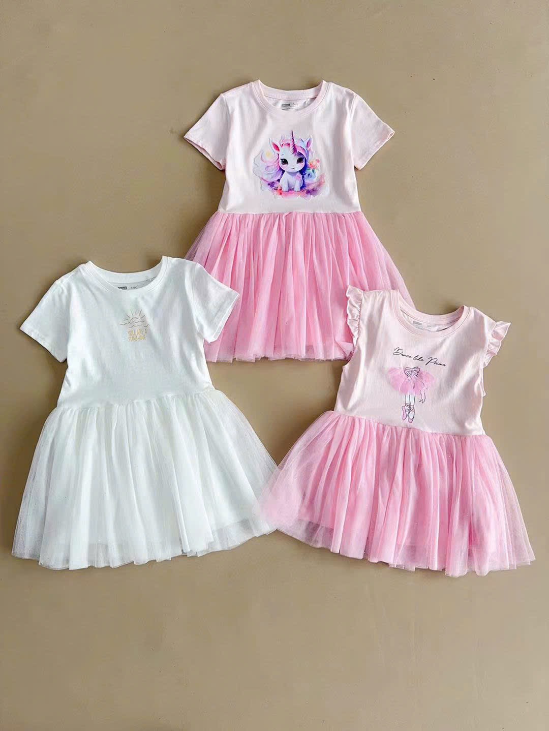 Váy cotton Delta dư xịn phối chân ren mềm nhiều màu bé gái size 2-10y