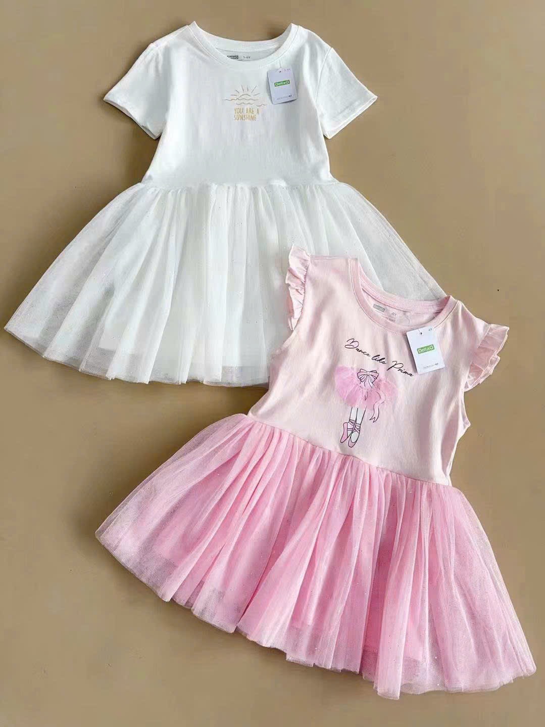 Váy cotton Delta dư xịn phối chân ren mềm nhiều màu bé gái size 2-10y