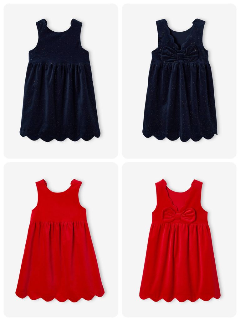 Váy nhung Vertbaudet dự tiệc bé gái 2 màu đỏ/navy size 2-14y