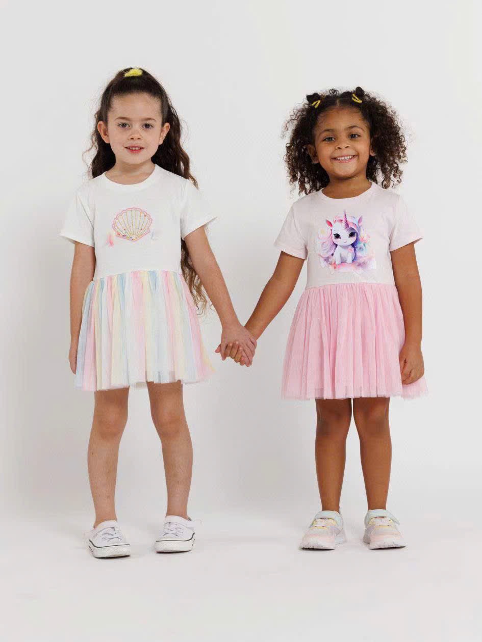 Váy cotton Delta dư xịn phối chân ren mềm nhiều màu bé gái size 2-10y