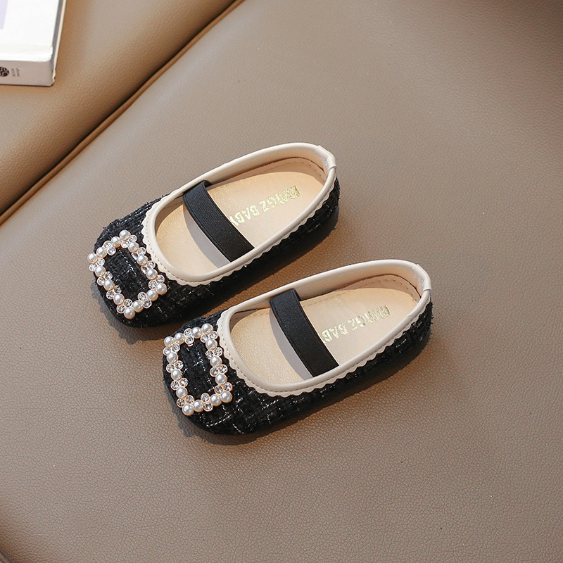 V7713 - Giày búp bê vải dạ tweed mềm êm đính hạt 2 màu cho bé gái size 21-35
