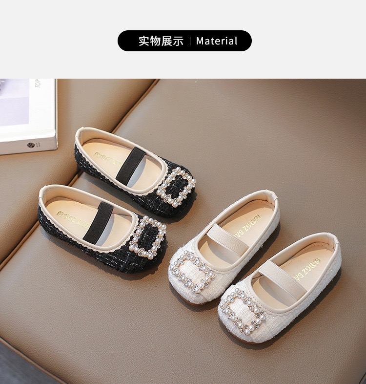V7713 - Giày búp bê vải dạ tweed mềm êm đính hạt 2 màu cho bé gái size 21-35