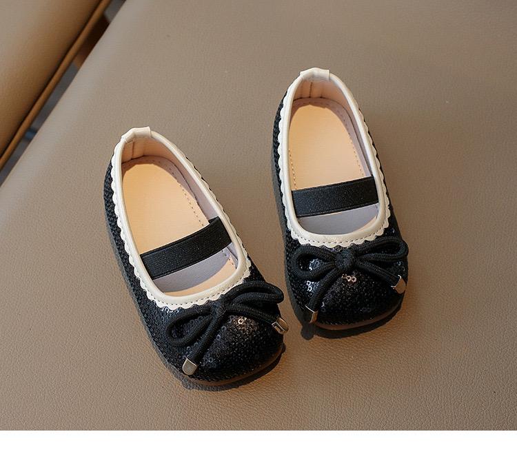 V701 - Giày búp bê đính nơ màu đen/hồng viền trắng bé gái size 21-35