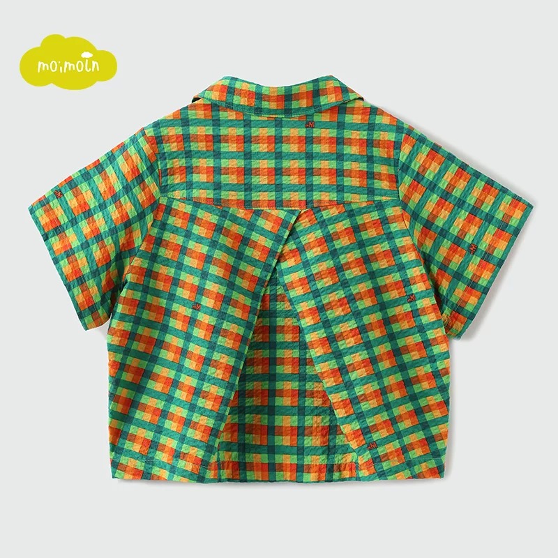 Áo sơ mi Moimoln xuất Hàn dư xịn vải thô nhăn màu caro vàng xanh size 110-130