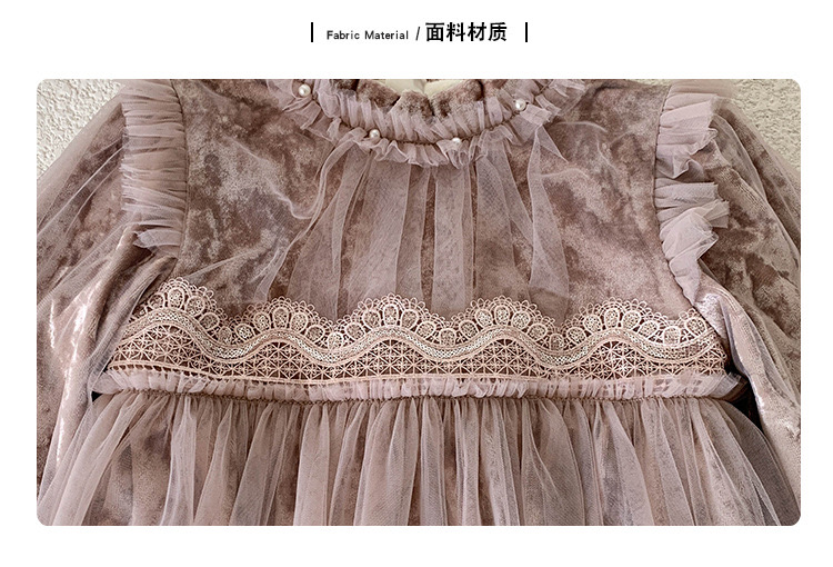 Váy công chúa vải nhung phối voan lót nỉ 2 màu hồng/be bé gái size 90-150