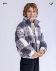 Áo khoác lông cùn siêu nhẹ ấm kẻ caro trắng ghi size 2-6y