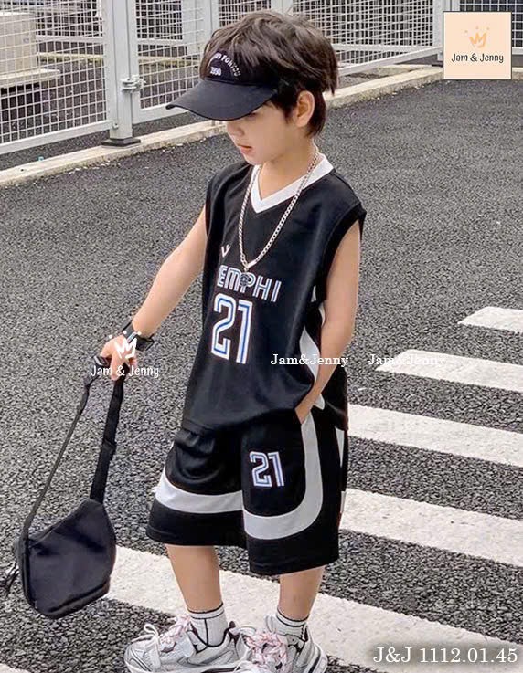 JJ 1112 - Bộ cotton sát nách Jam & Jenny Semphi 2 màu trắng/đen bé trai size 2-12y