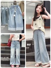 Quần jean giấy mềm QC gấu viền ren nhiều mẫu bé gái size 120-160