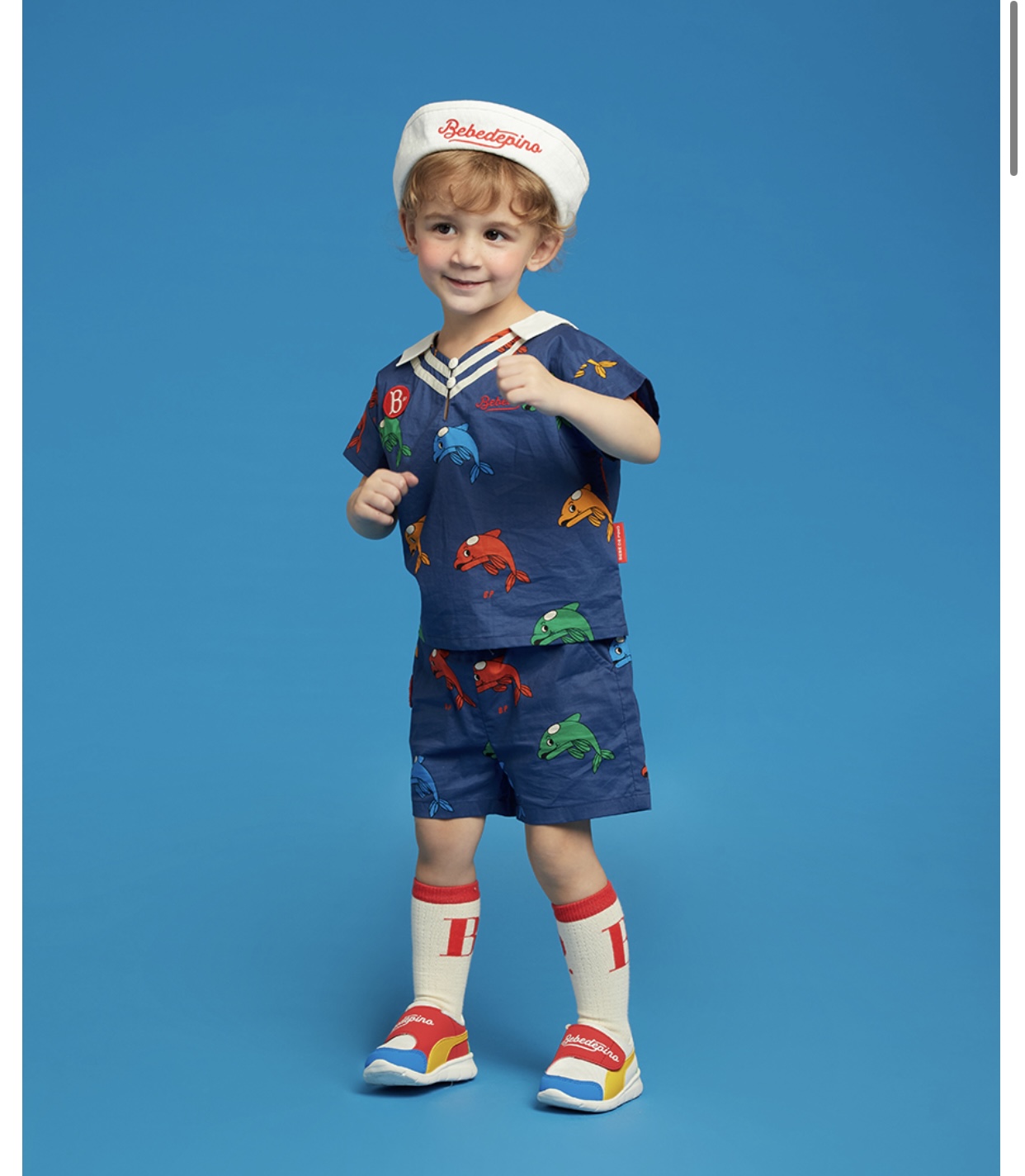 Set bộ / áo rời Bebe De Pino màu xanh thuỷ thủ hoạ tiết cá heo BT