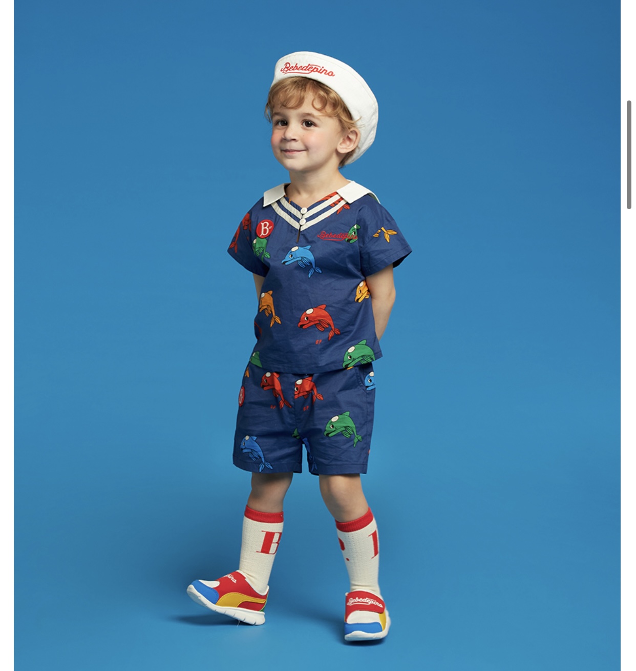 Set bộ / áo rời Bebe De Pino màu xanh thuỷ thủ hoạ tiết cá heo BT