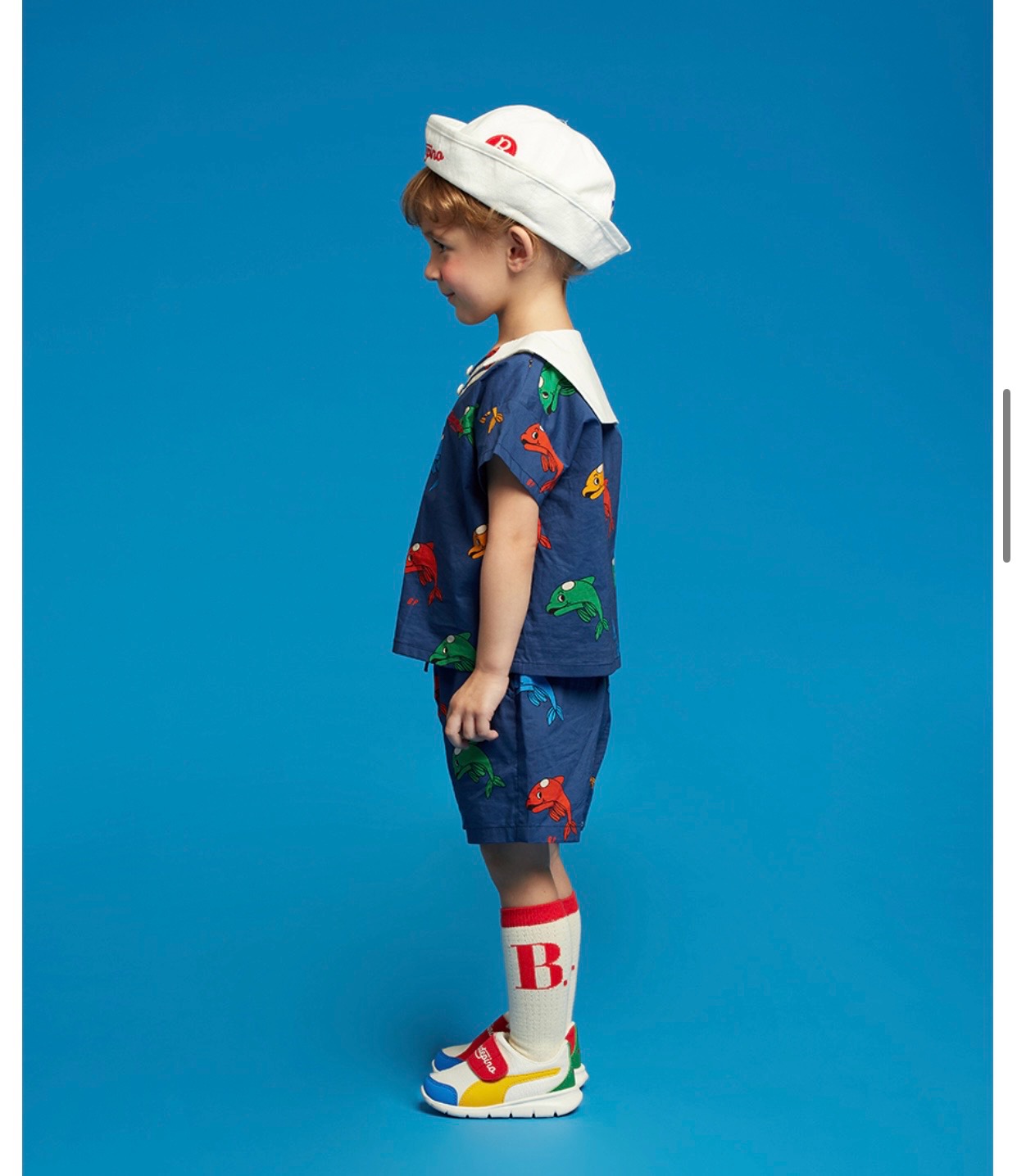 Set bộ / áo rời Bebe De Pino màu xanh thuỷ thủ hoạ tiết cá heo BT