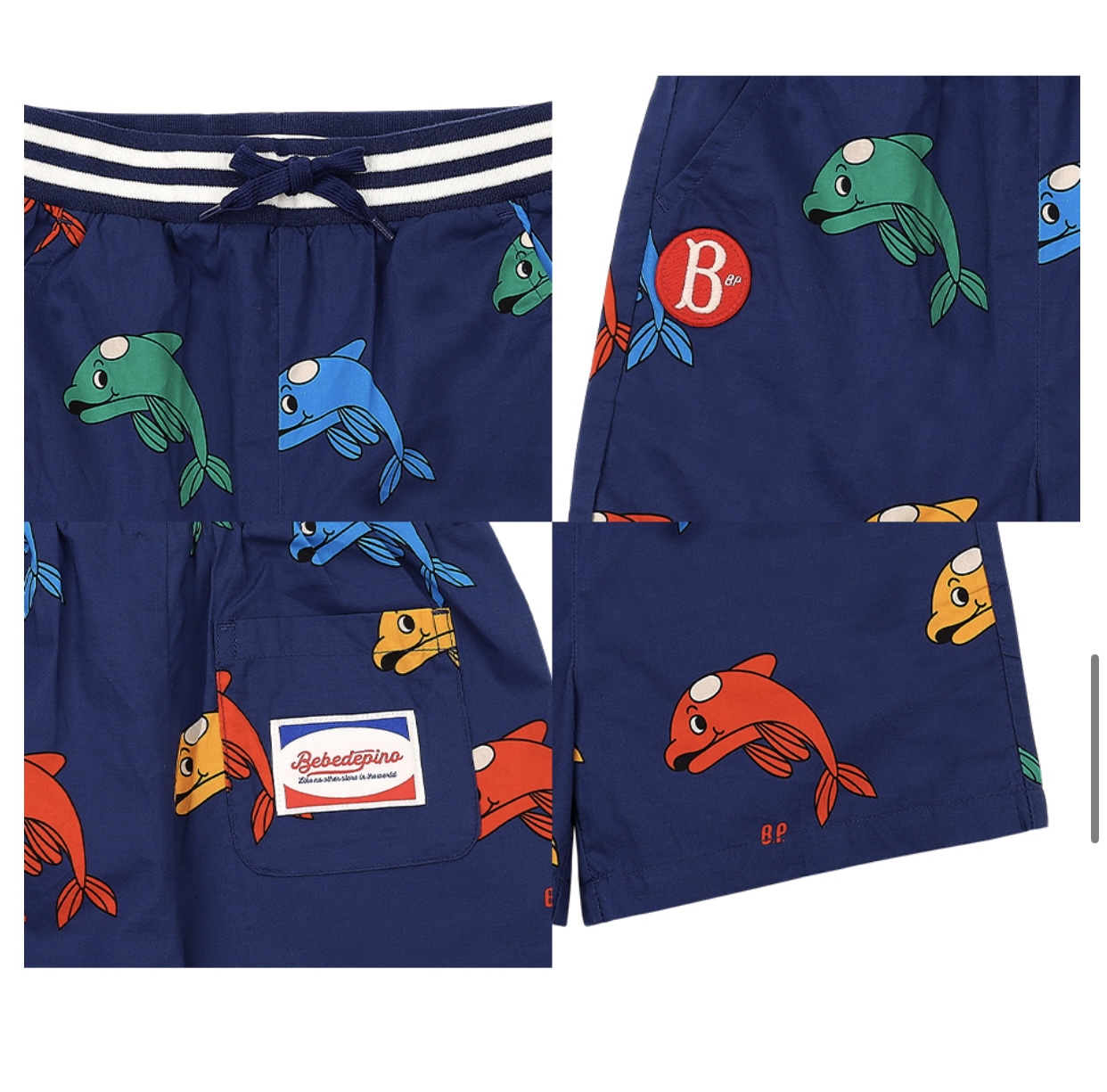 Set bộ / áo rời Bebe De Pino màu xanh thuỷ thủ hoạ tiết cá heo BT