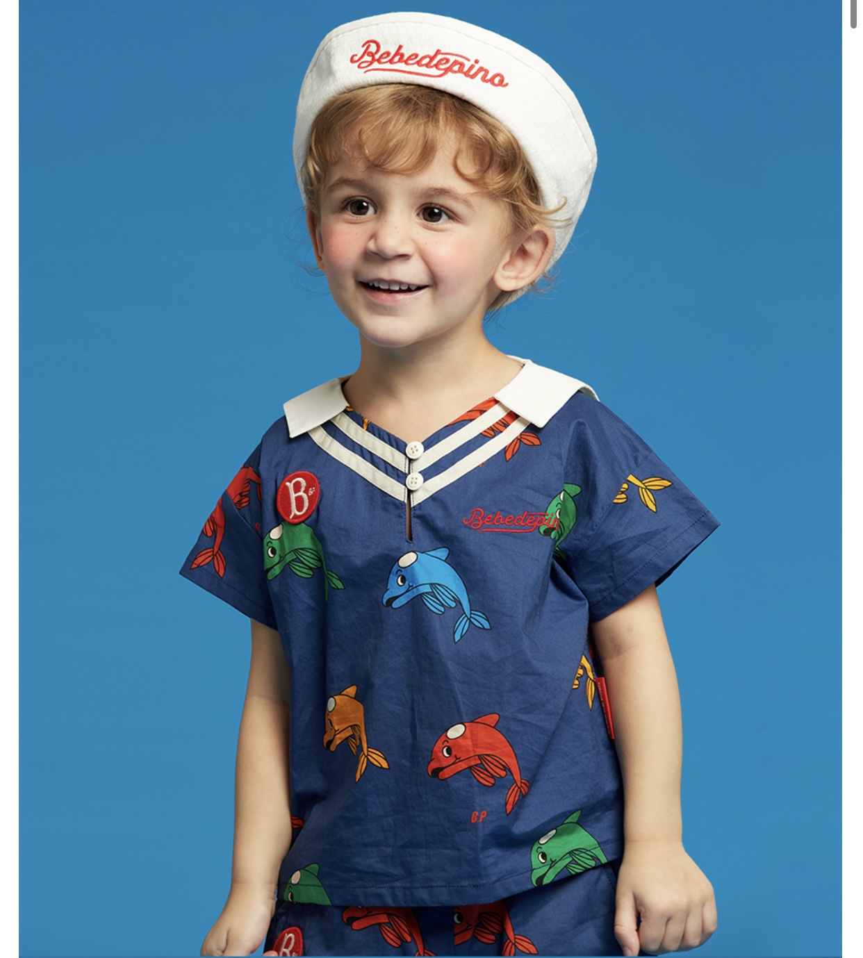 Set bộ / áo rời Bebe De Pino màu xanh thuỷ thủ hoạ tiết cá heo BT