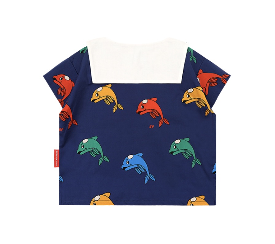Set bộ / áo rời Bebe De Pino màu xanh thuỷ thủ hoạ tiết cá heo BT