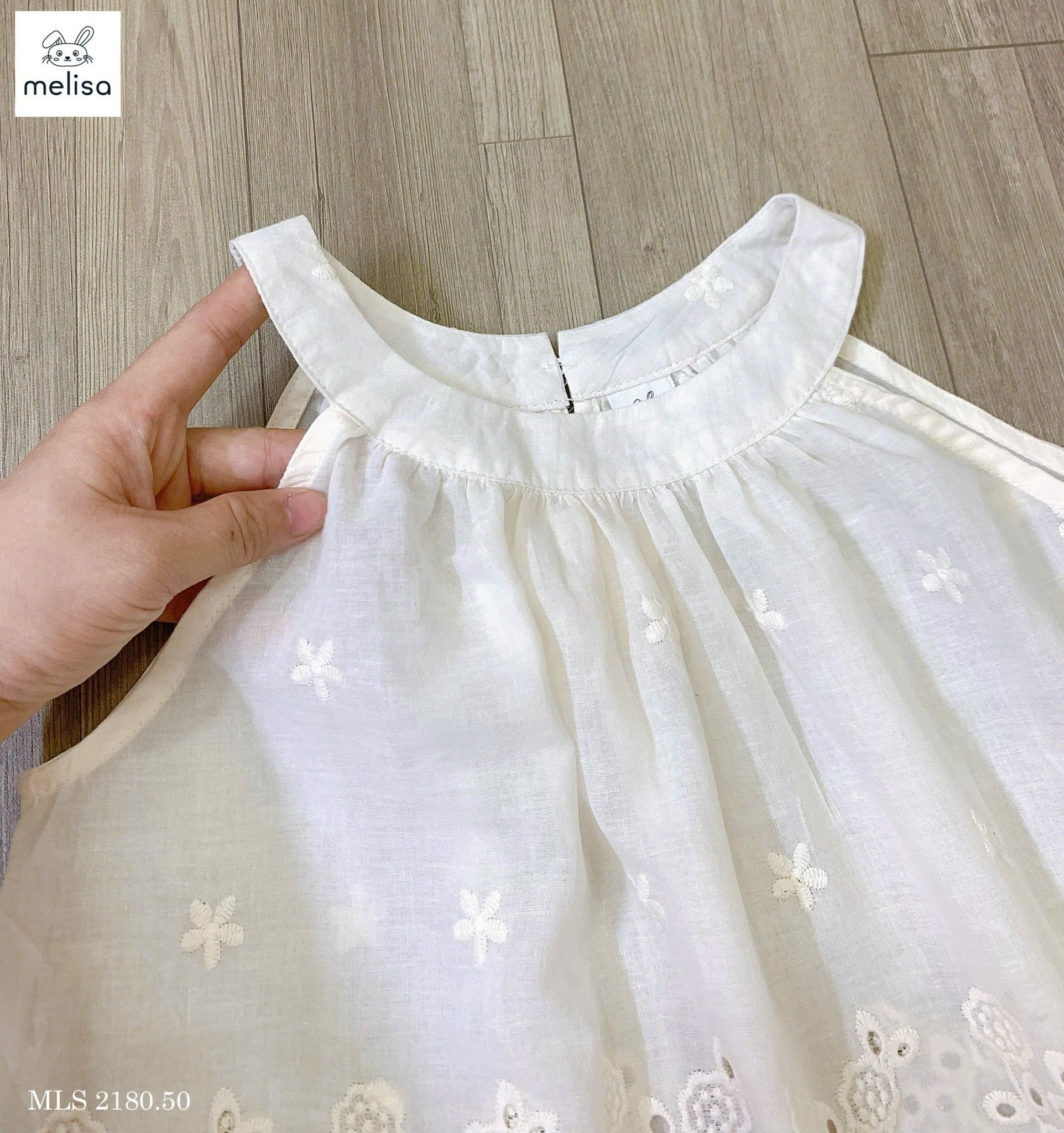 MLS 2180 - Bộ Melisa áo thô boil màu be cổ yếm + quần kaki nâu bé gái size 2-12y
