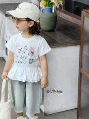 256622 - Set bộ QC áo kitty trắng + quần jean giấy mềm bé gái size 90-130