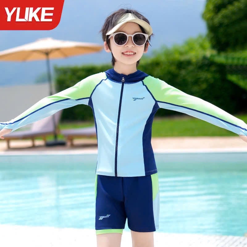 22028 - Bộ bơi YUKE dài tay liền mũ chống nắng cho bé size XL-6XL