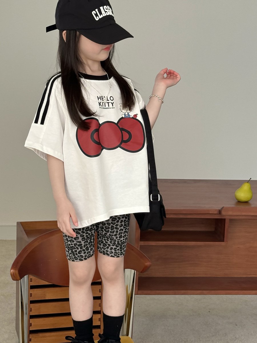 Áo cotton màu trắng Hello Kitty nơ đỏ bé gái size 90-150
