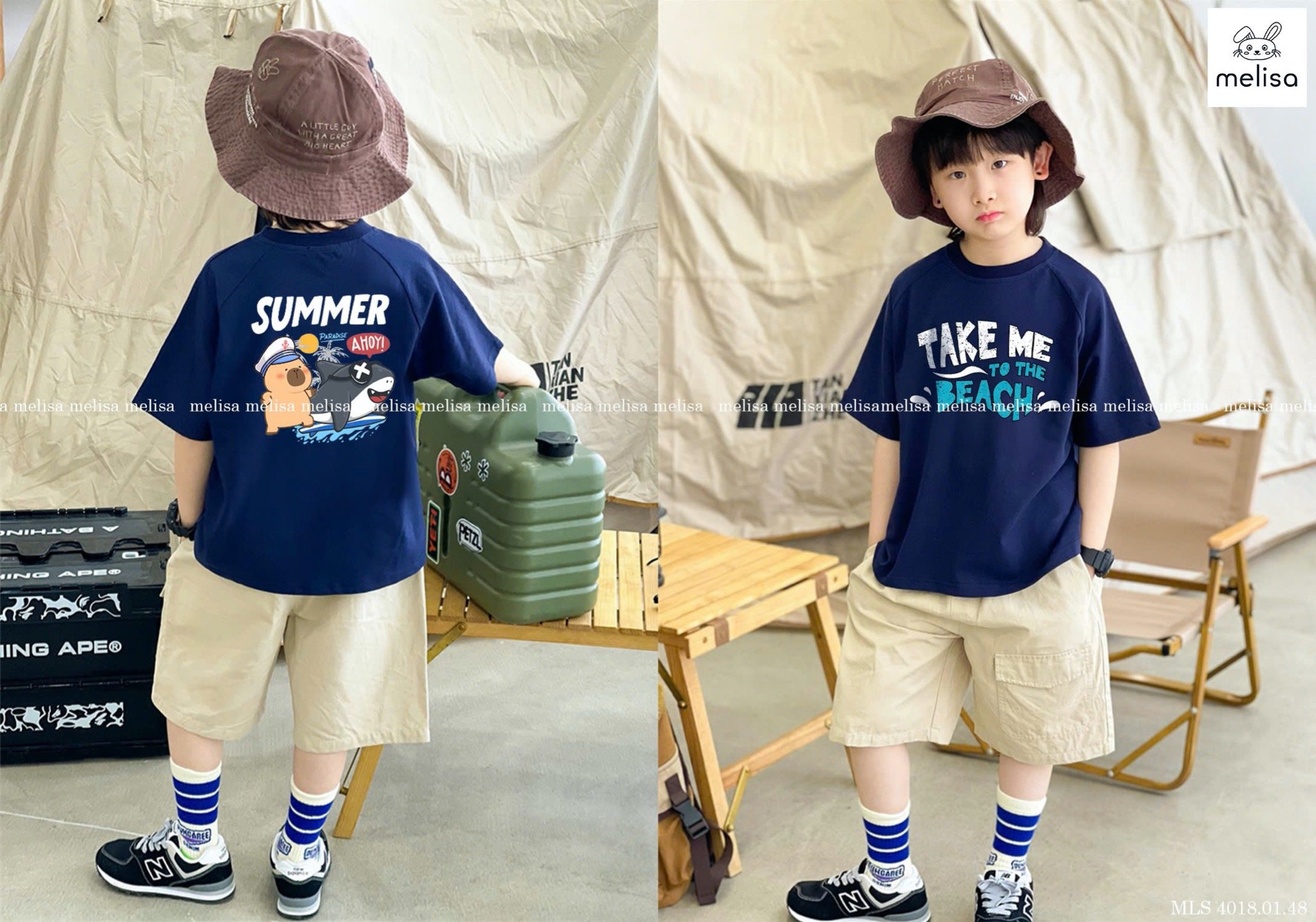 MLS 4018 - Bộ Melisa áo cotton Take me to the Beach trắng/navy bé trai size 2-12y