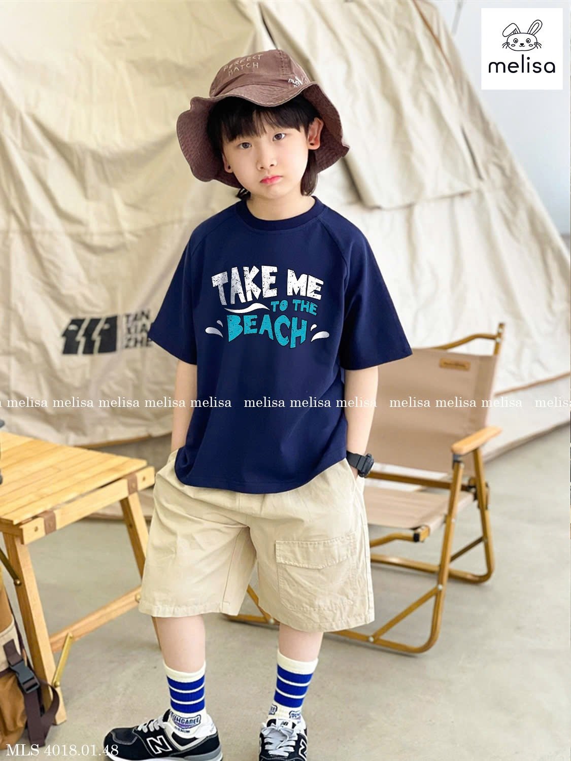 MLS 4018 - Bộ Melisa áo cotton Take me to the Beach trắng/navy bé trai size 2-12y