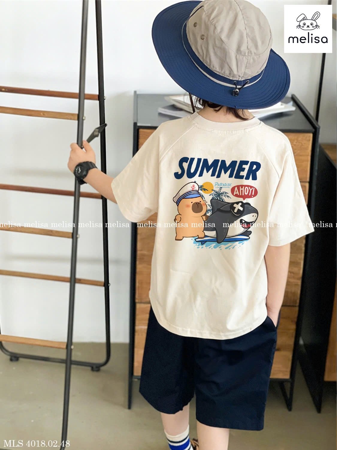 MLS 4018 - Bộ Melisa áo cotton Take me to the Beach trắng/navy bé trai size 2-12y