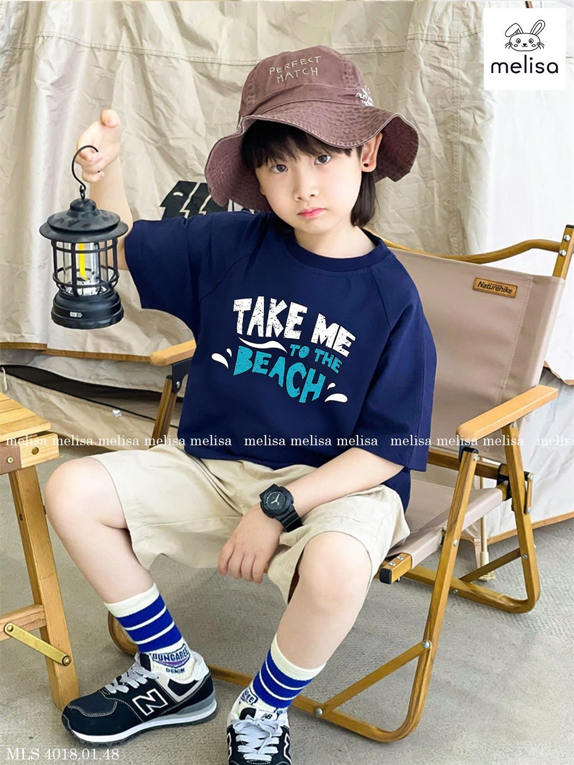 MLS 4018 - Bộ Melisa áo cotton Take me to the Beach trắng/navy bé trai size 2-12y