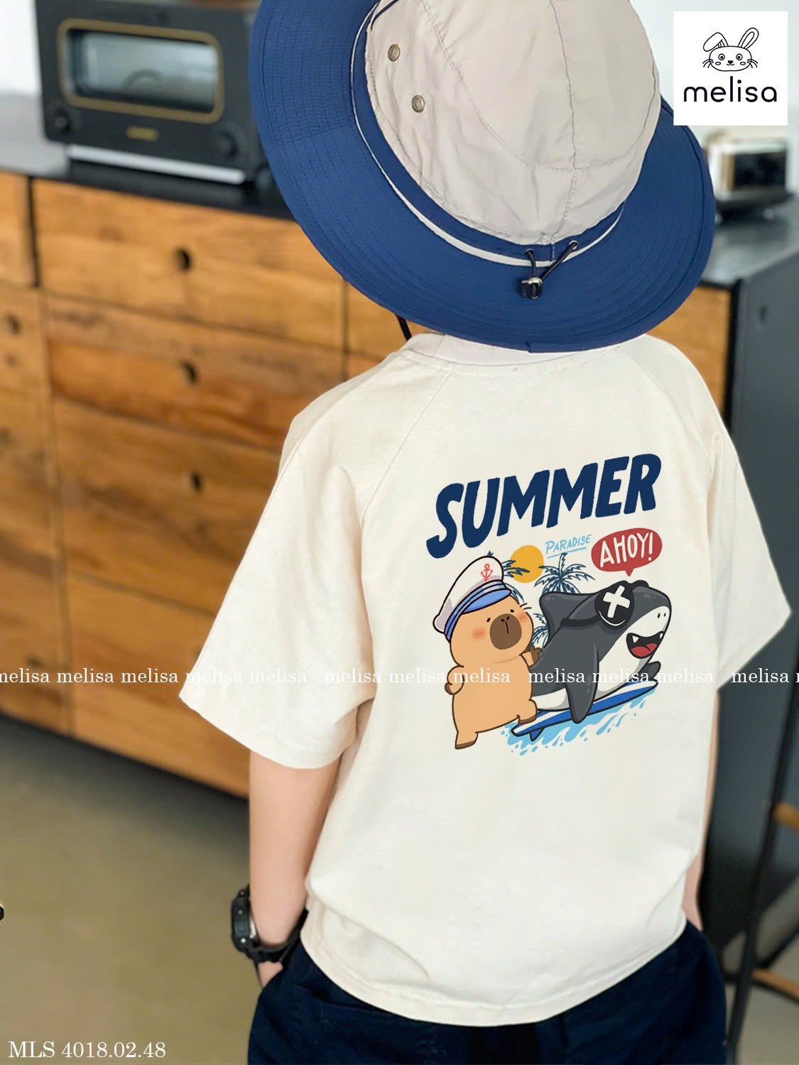 MLS 4018 - Bộ Melisa áo cotton Take me to the Beach trắng/navy bé trai size 2-12y