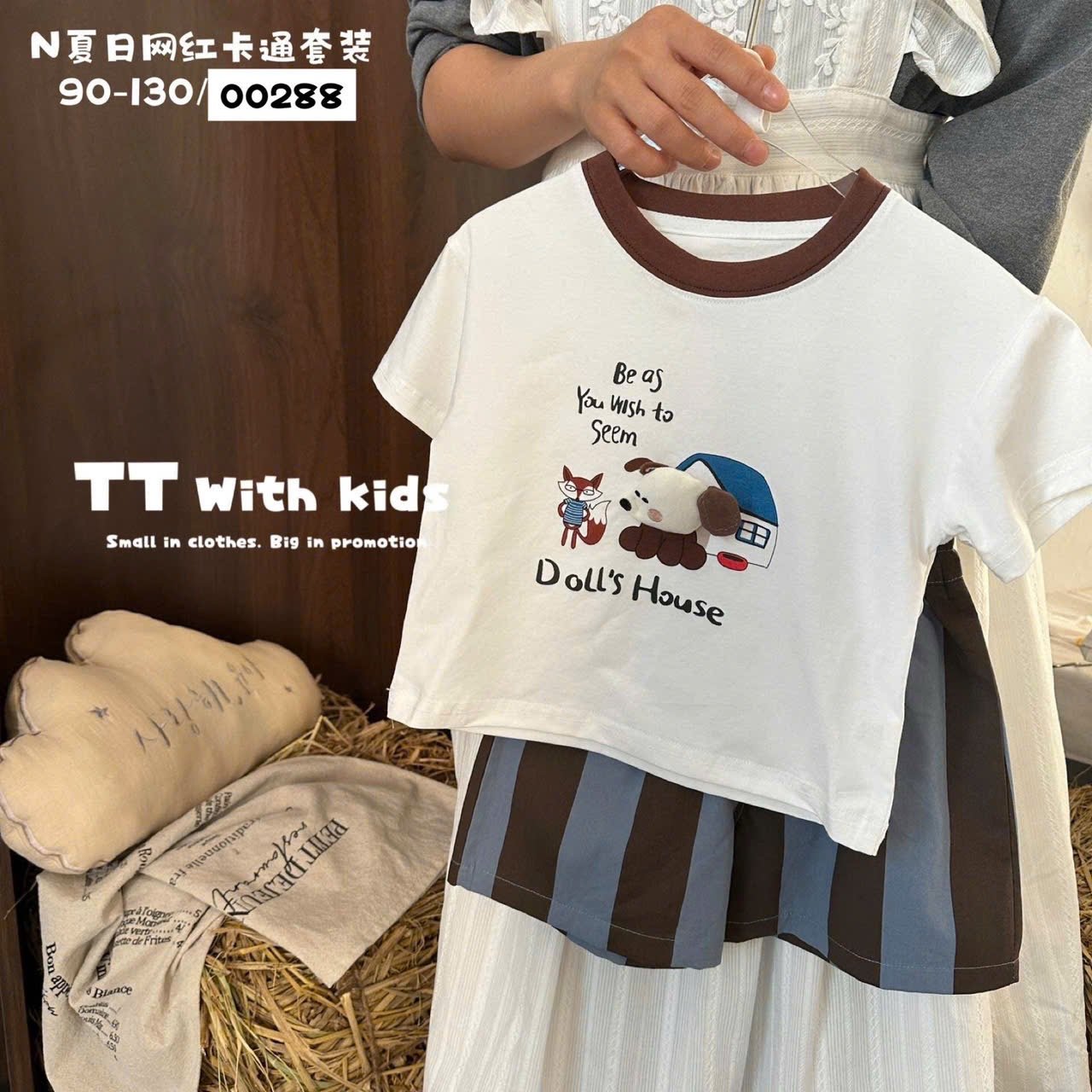 Bộ cotton QC hoạt hình nhiều màu cho bé size 90-130