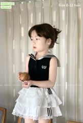M5109 - Set bộ Sofia Candy thủy thủ áo cotton tăm đen + chân váy tầng bé gái size 2-12y