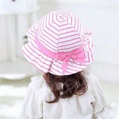 Mũ vải vành Miller BG - trắng kẻ hồng nơ