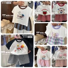 Bộ cotton QC hoạt hình nhiều màu cho bé size 90-130