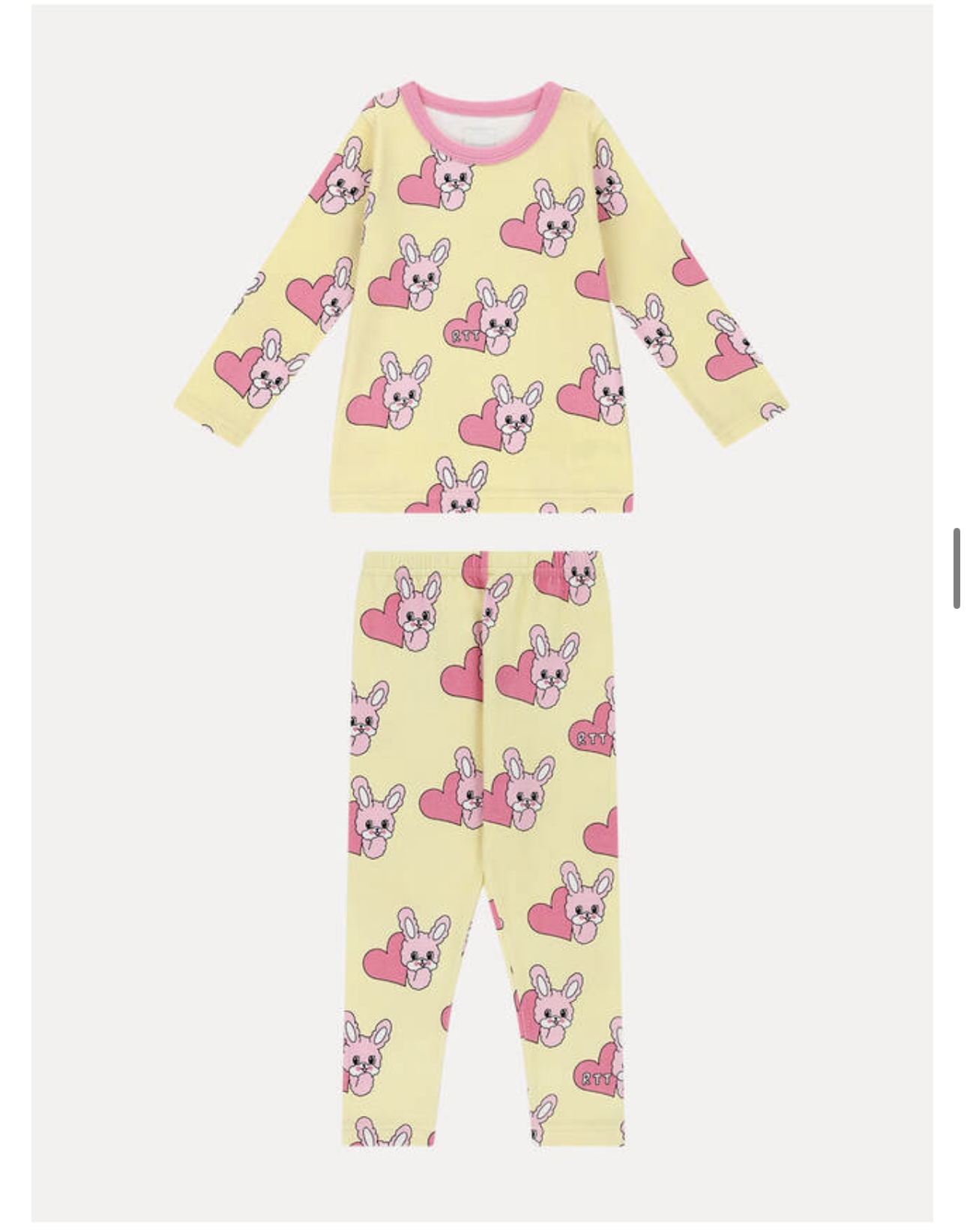 Bộ cotton xuất Hàn Rototo Bebe màu vàng in thỏ tim hồng size 110 - 130