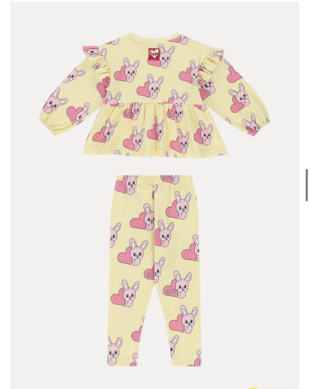 Bộ cotton xuất Hàn Rototo Bebe màu vàng in thỏ tim hồng size 110 - 130