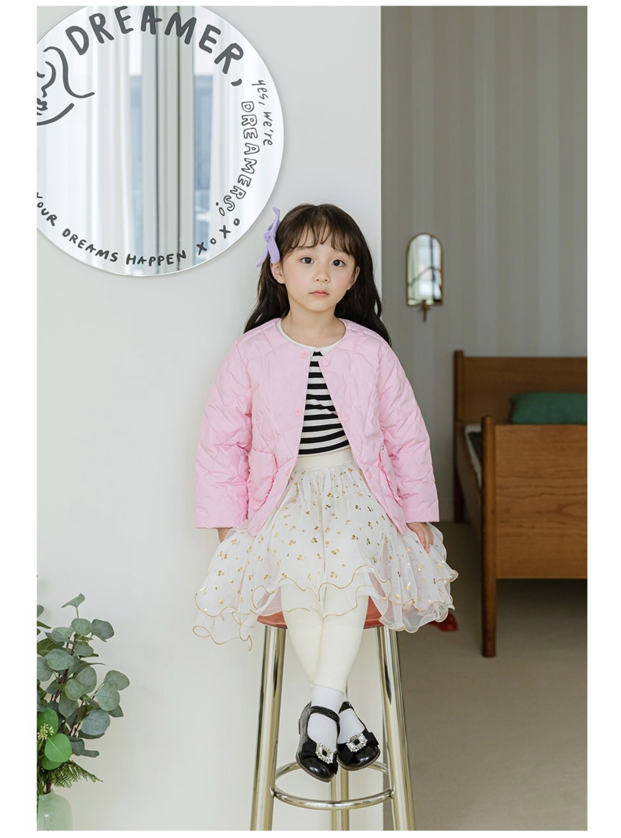 Áo khoác chần trám Little Bobdog hồng cổ tròn túi bèo