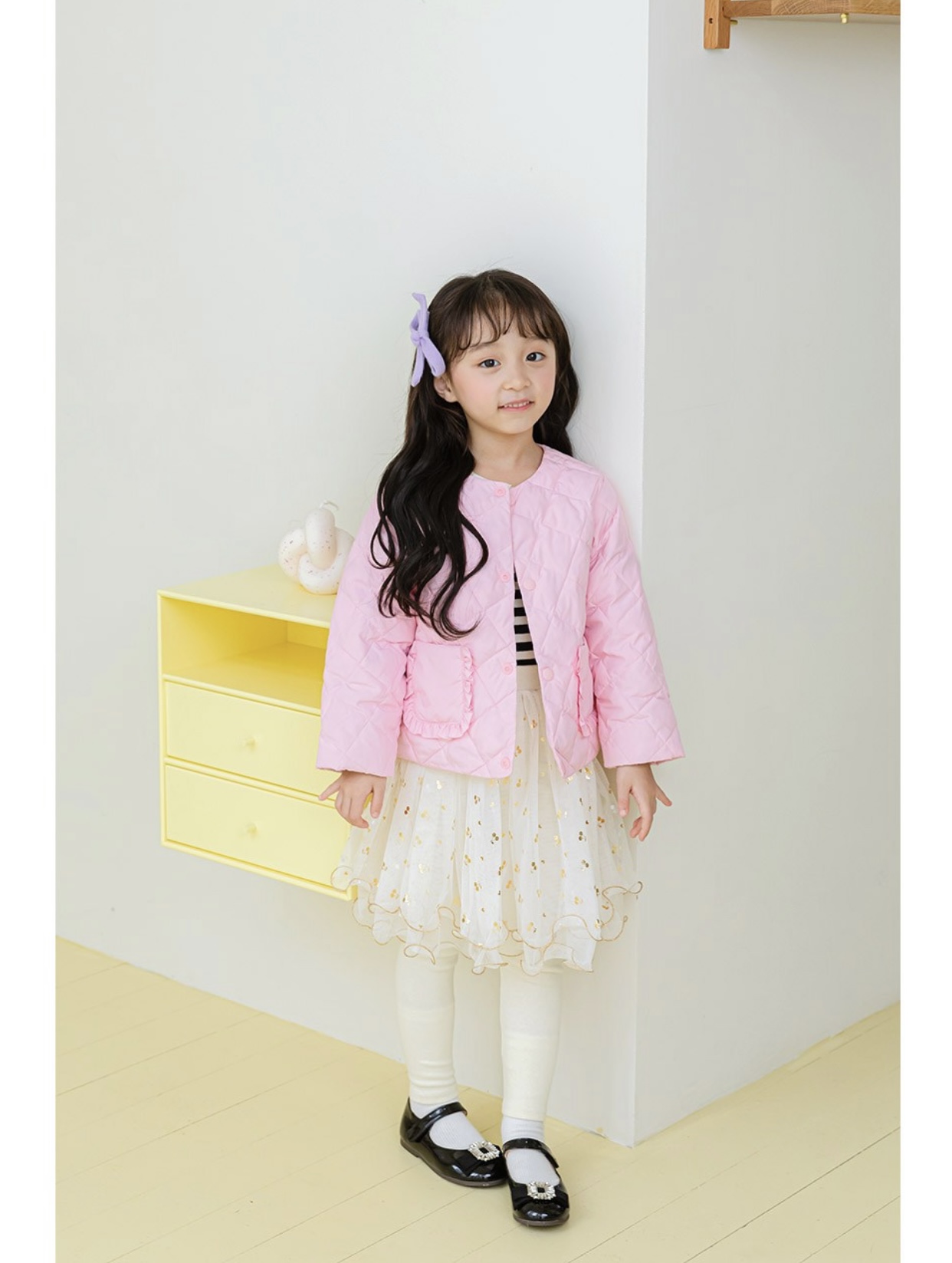 Áo khoác chần trám Little Bobdog hồng cổ tròn túi bèo