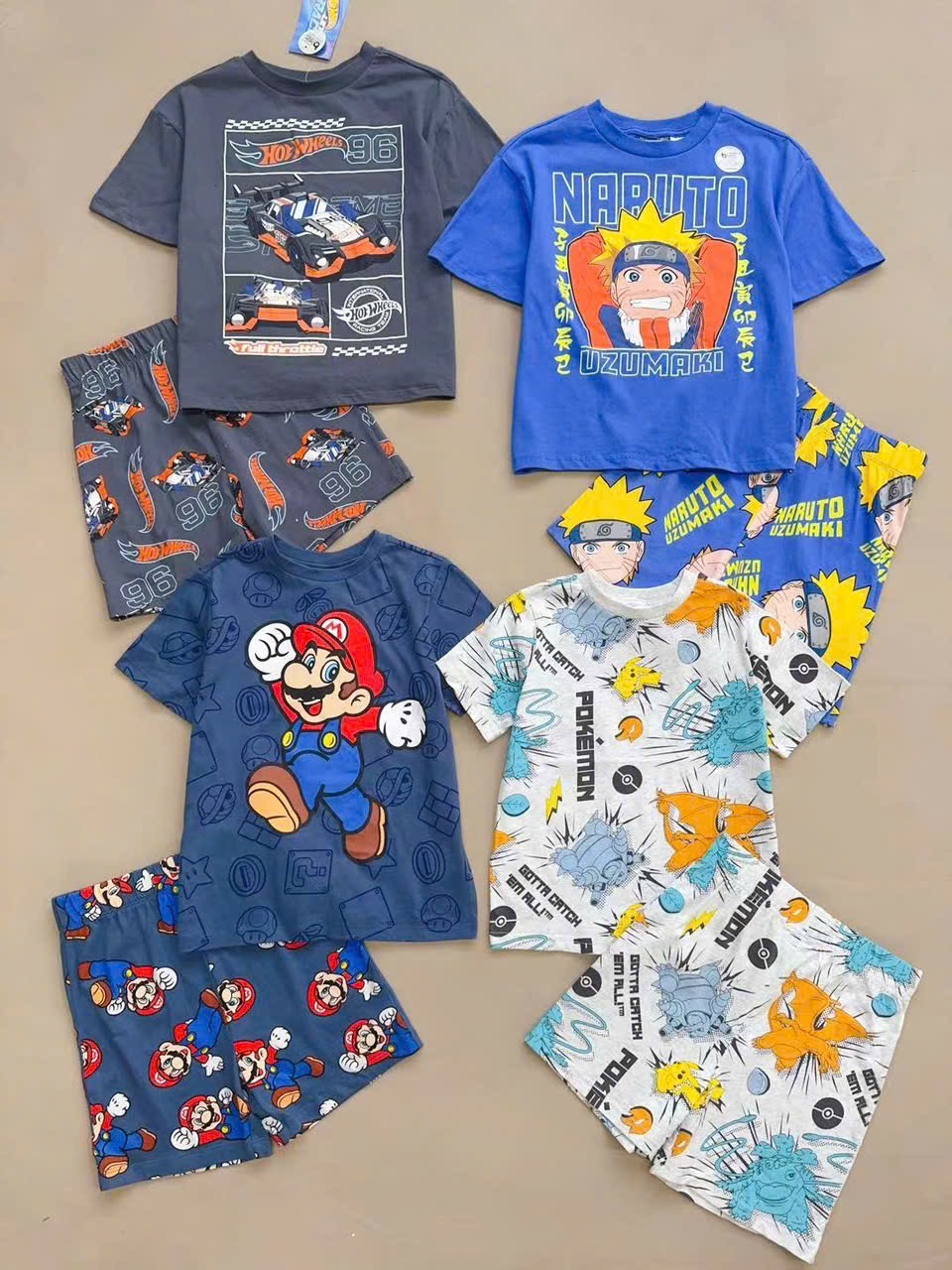 Bộ cotton Mario, Naruto, Pokemon dư xịn nhiều màu cho bé trai size 7-16y