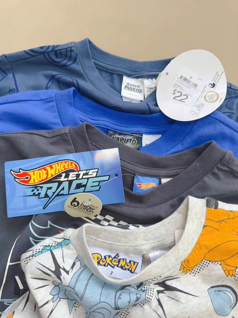 Bộ cotton Mario, Naruto, Pokemon dư xịn nhiều màu cho bé trai size 7-16y