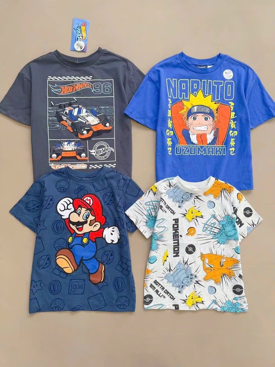 Bộ cotton Mario, Naruto, Pokemon dư xịn nhiều màu cho bé trai size 7-16y