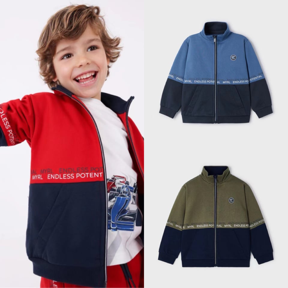 Áo khoác nỉ Mayoral phối màu in chữ ngang ngực 3 màu size 2 - 7y