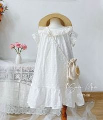 S3327 - Váy thô hoa nổi Sara Min mà trắng phối ren size 2 - 12y