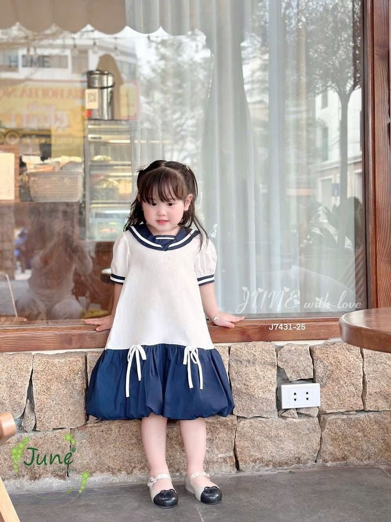 J7431 - Váy June with Love màu trắng cổ navy thủy thủ bé gái size 2-12y