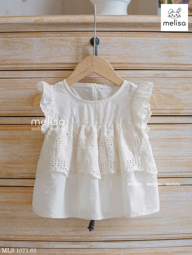 MLS 1071 - Bộ Melisa vải thô ren trắng bé gái size 2-11y