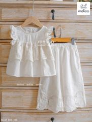 MLS 1071 - Bộ Melisa vải thô ren trắng bé gái size 2-11y