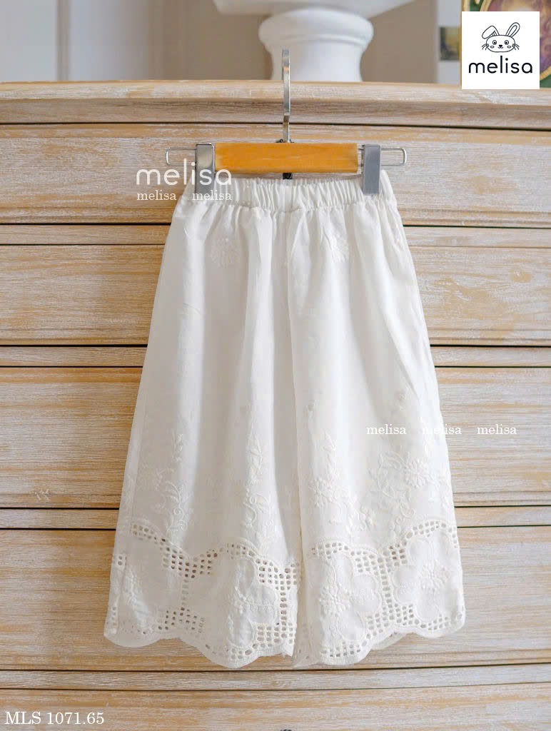 MLS 1071 - Bộ Melisa vải thô ren trắng bé gái size 2-11y