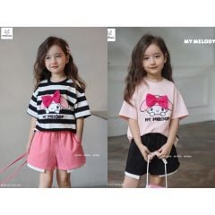 Bộ Melisa Melody 2 màu BG đính nơ 3D size 2-12y