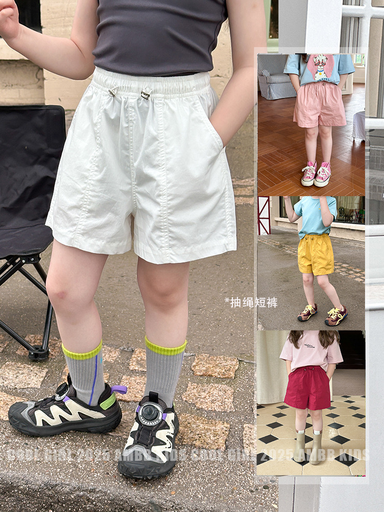 Quần short gió mềm AMBB 2 màu hồng/trắng bé gái size 120-170