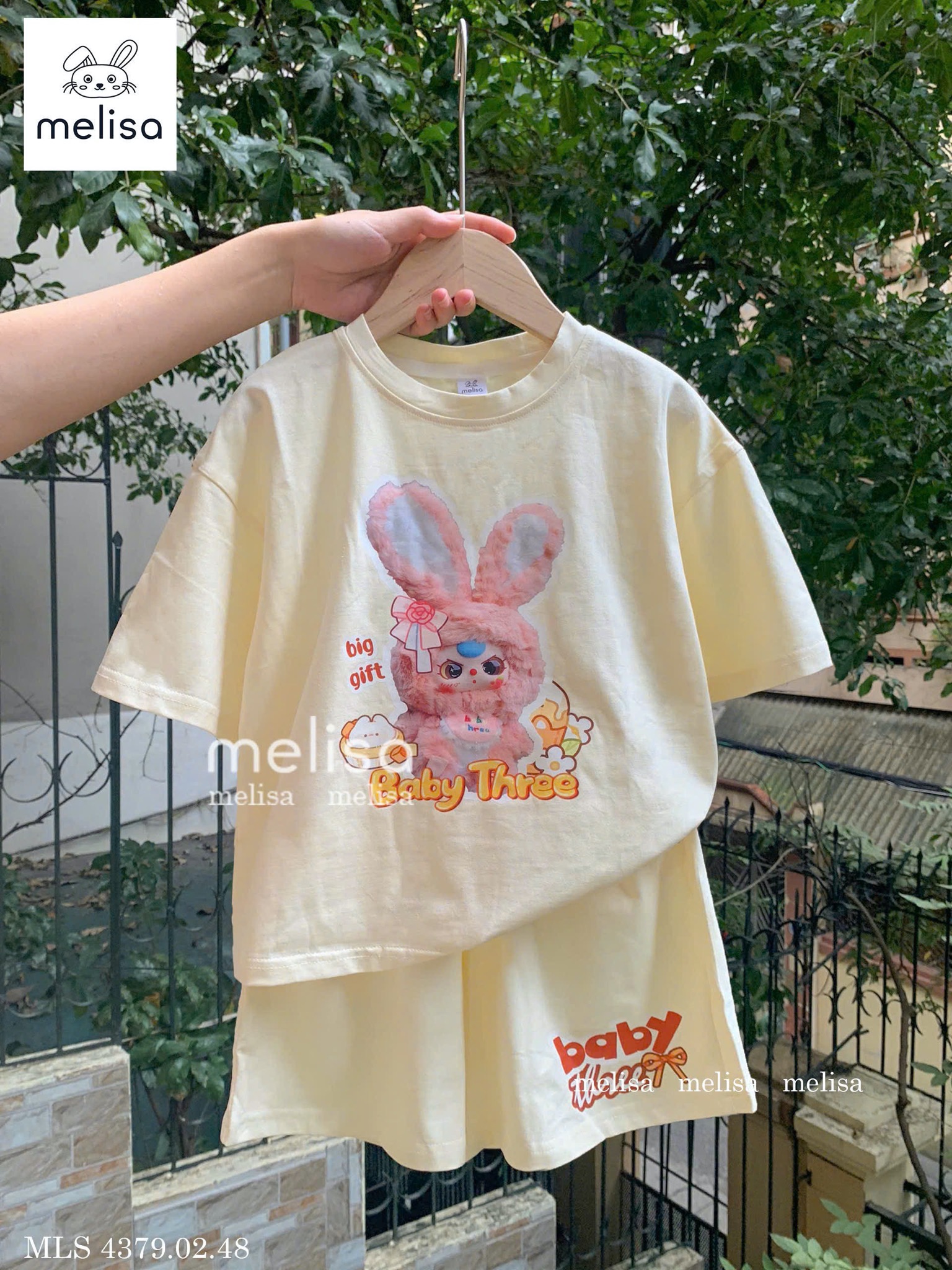 MLS 4379 - Bộ Melisa cotton 4 chiều họa tiết Babythree 2 màu bé gái size 2-12y