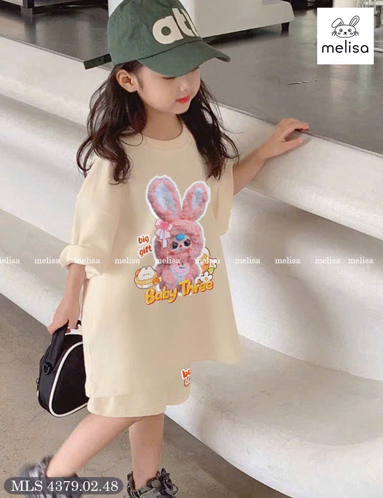 MLS 4379 - Bộ Melisa cotton 4 chiều họa tiết Babythree 2 màu bé gái size 2-12y