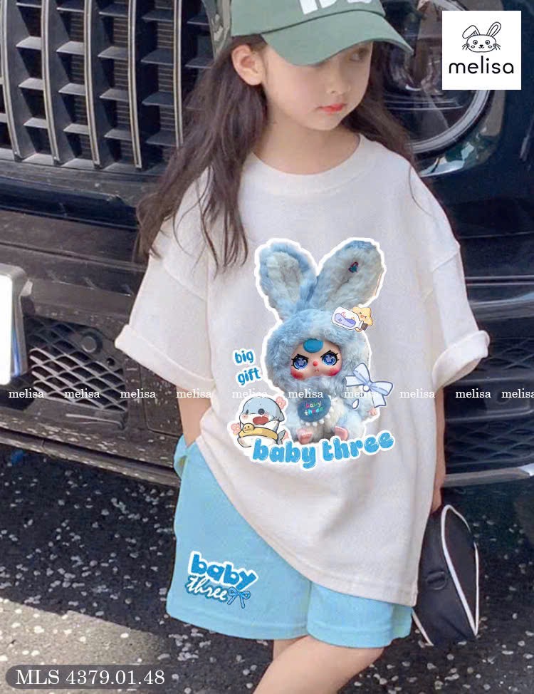 MLS 4379 - Bộ Melisa cotton 4 chiều họa tiết Babythree 2 màu bé gái size 2-12y